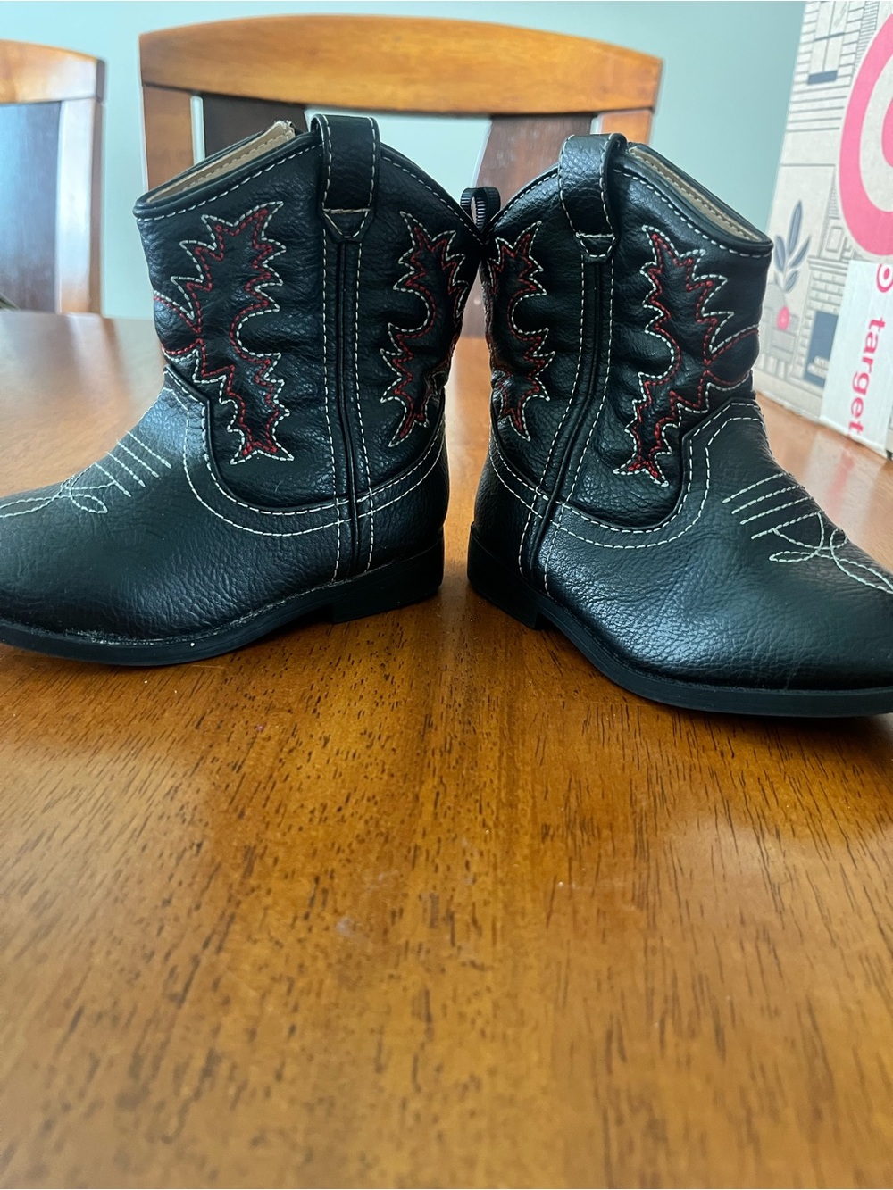 healthtex Black Kids Western Boots with Red Stitching - Picture 4 of 7